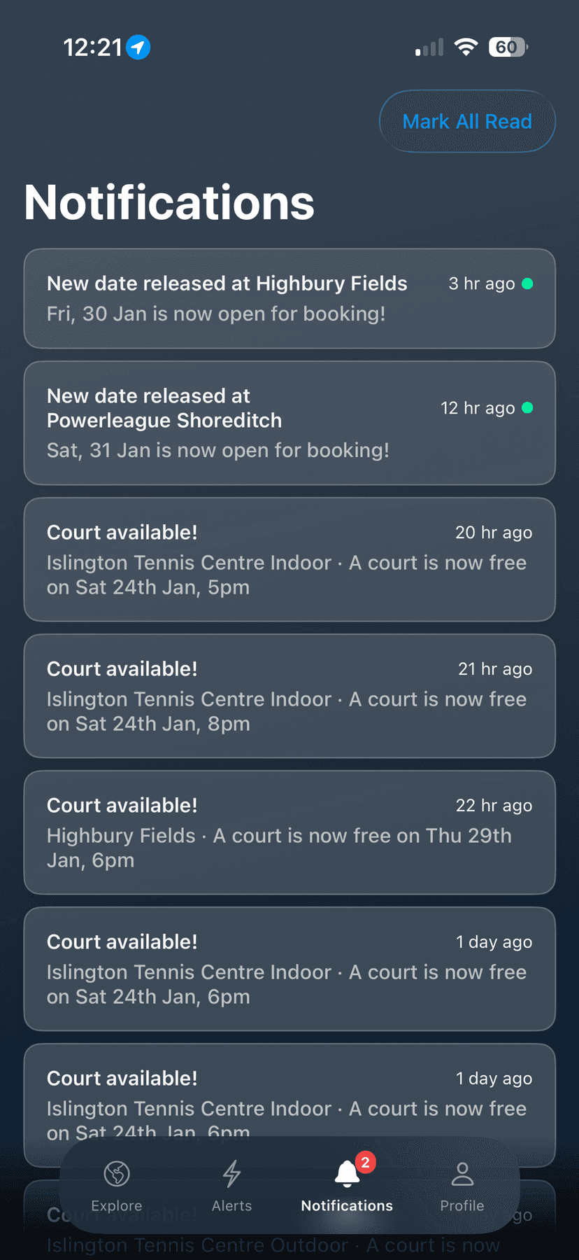 Get notified when courts open up
